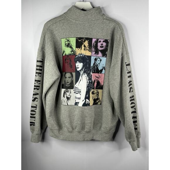 Taylor Swift Eras Tour 1/4 Zip Sweatshirt Gray Sz M 2023-2024 Official Merch NEW - Picture 1 of 10